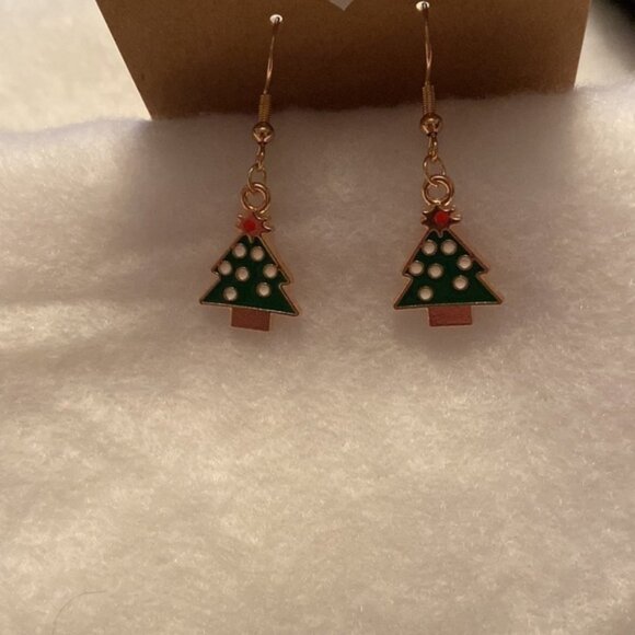 Homemade Jewelry - Christmas Tree with White  Lights Earrings